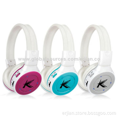 Super Bass Wireless Earphones with T-flash Card Slot, FM Radio, Running Light, Built-in Battery
